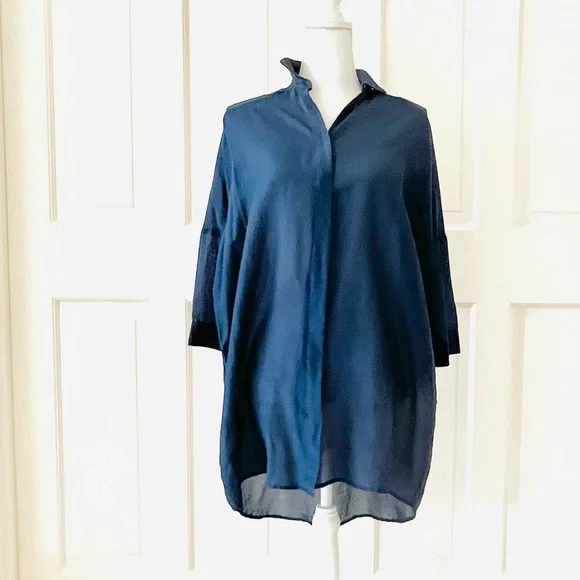 Zara semi sheer blue button down tunic xs - Picture 3 of 13